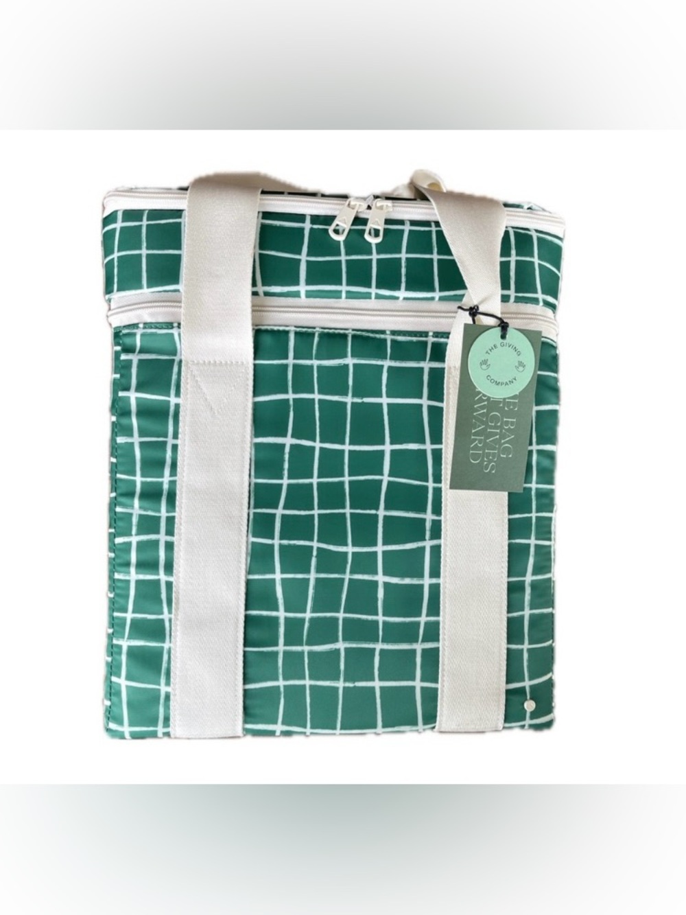 TAILGATE READY NWT STATE Green Grid Nylon Wellington Cooler Tote w/ White Straps